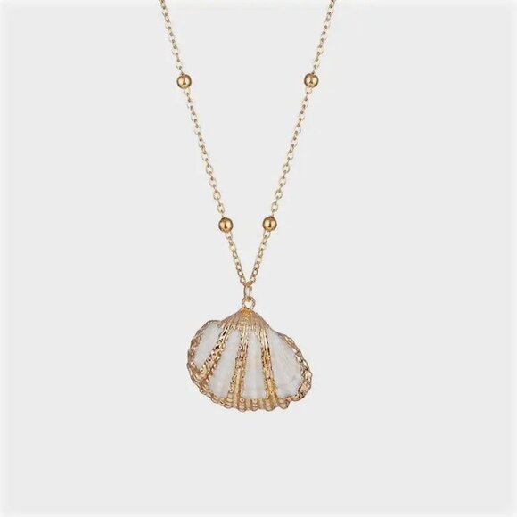 Scallop Shell Pendant Necklace Gold Sea Nautical Mermaid Beach Boho Jewelry - Picture 3 of 8